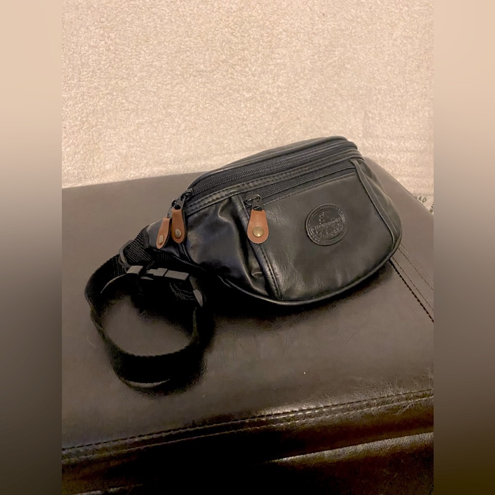 Black Leather Waist Bag Fanny Pack - Cedarwoods